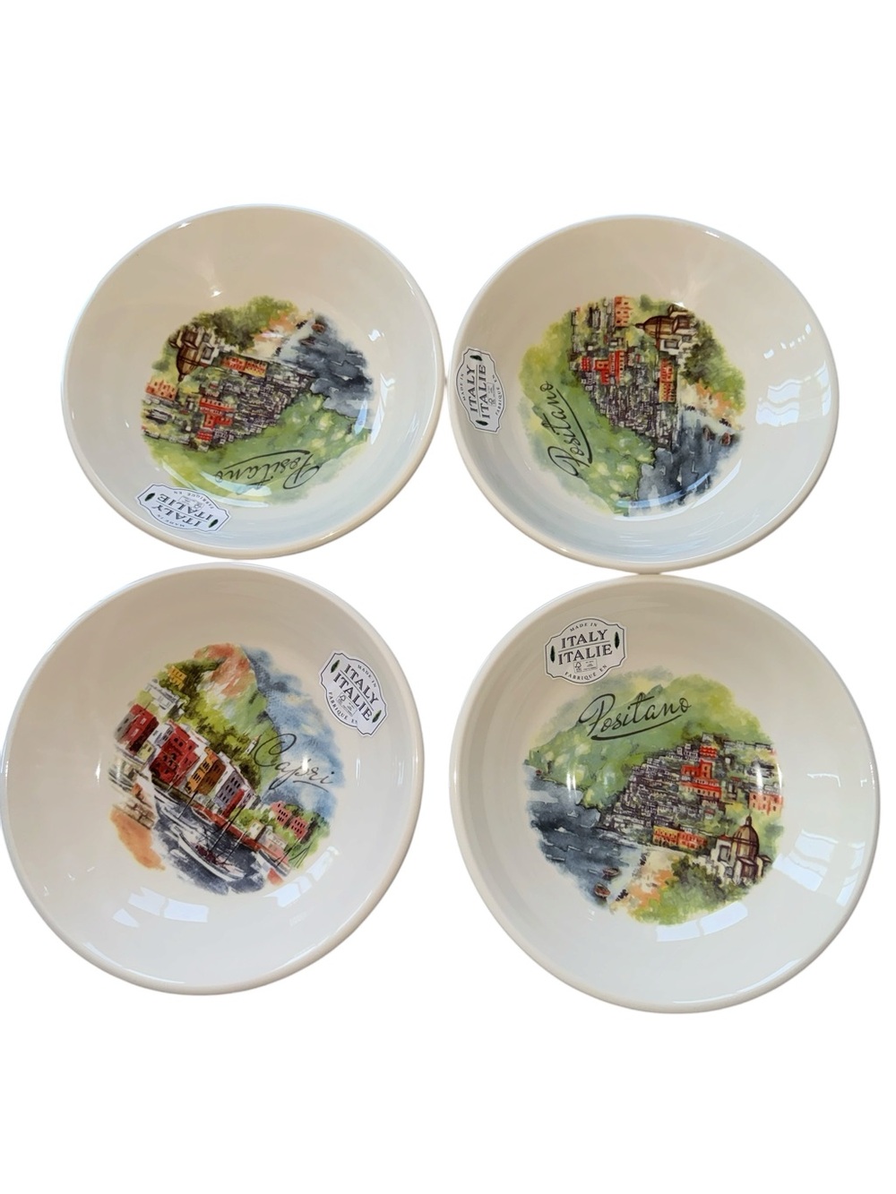 NEW Italy Ceramica Cuore Pasta Salad Soup Bowls 9" Amalfi Coast City Ocean Set 4 - Picture 2 of 6